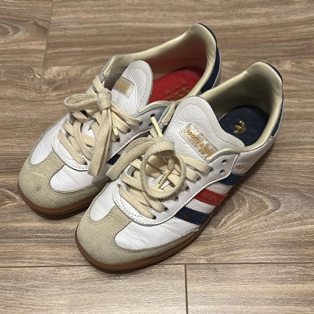 Adidas Sporty and Rich Samba - White and Blue Sneakers with Red Stripes